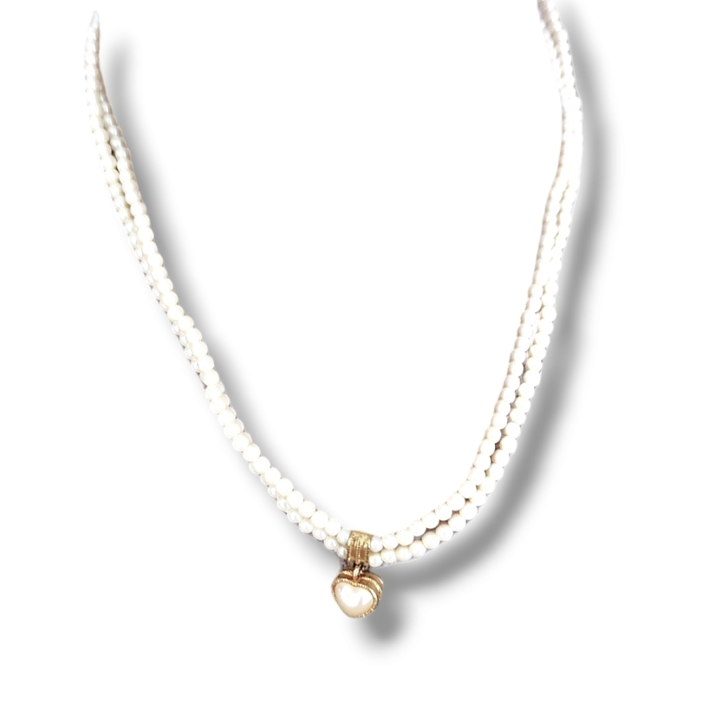 Double chain pearl necklace w/ pearl pendant